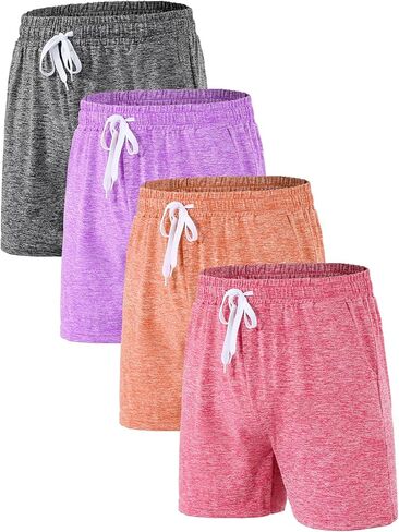 4 Packs Girls Athletic Shorts with Pocket Active Shorts for Teen Girls,Dry-Fit Girl Running Short for Sports in Kuwait