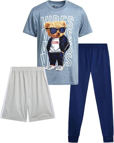 طقم سراويل رياضية للأولاد - شورت تي شيرت عالي الأداء مكون من 3 قطع وبنطلون رياضي - ملابس رياضية للأولاد (8-16) in Kuwait