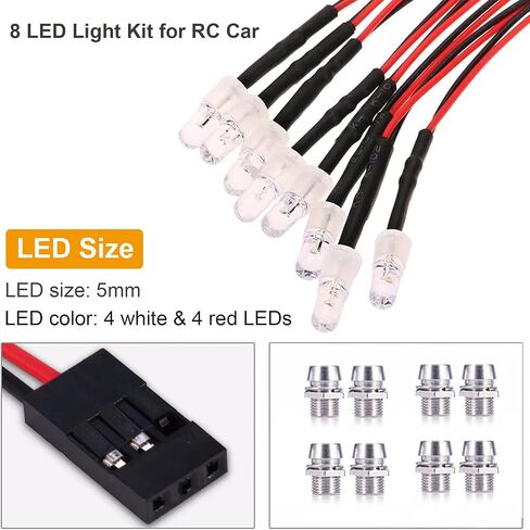4 LED RC Car Light Kit ، المصباح الأبيض الخلفي الأحمر الخلفي ليوم 1/12 1/10 1/8 RC Models Car Truck Lighting in Kuwait