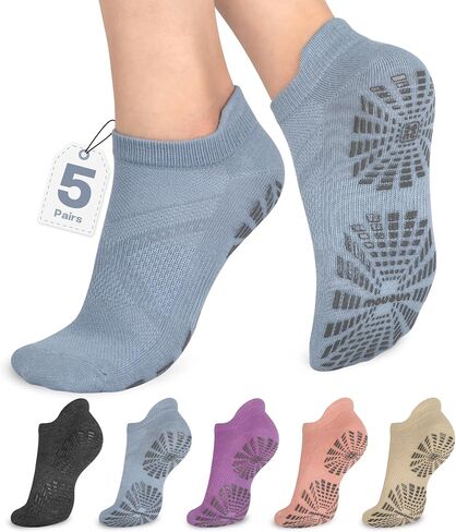 unenow 5 Pairs Pilates Socks for Women Non Slip Socks with Grips for Yoga Hospital Barre Barefoot in Saudi Arabia