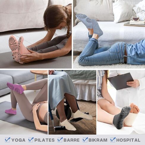 unenow 5 Pairs Pilates Socks for Women Non Slip Socks with Grips for Yoga Hospital Barre Barefoot in Saudi Arabia