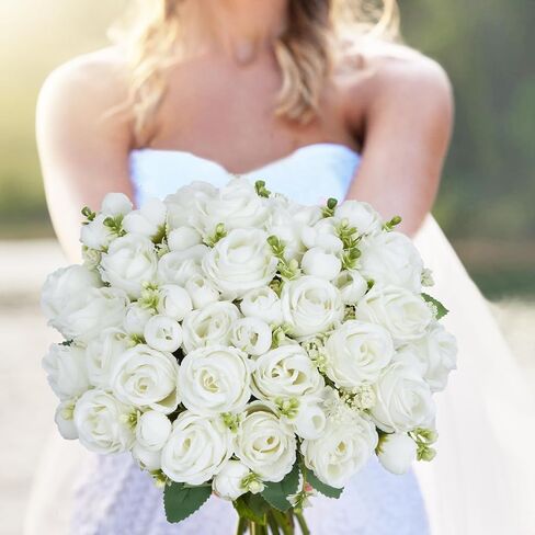 Fake Roses Artificial Flowers, 2 Pack Rose Fake Flowers for Decoration, Real Touch White Roses Bouquets Silk Flowers for Vase Centerpiece Table Wedding Party Bridal DIY Decor in Kuwait