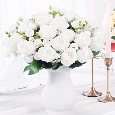 Fake Roses Artificial Flowers, 2 Pack Rose Fake Flowers for Decoration, Real Touch White Roses Bouquets Silk Flowers for Vase Centerpiece Table Wedding Party Bridal DIY Decor in Kuwait