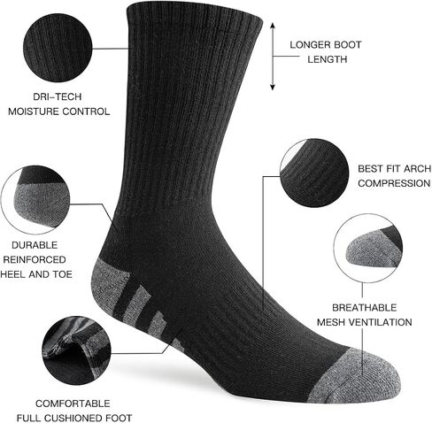 JOYNÉE 8 Pairs Mens Crew Work Cushion Socks Long Athletic Running Socks Workout Breathable Socks in Saudi Arabia
