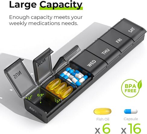 منظم حبوب منع الحمل Auvon Week مع تصميم افتتاحي بدون مجهود ، صندوق حبوب منع الحمل الصديق للتهاب المفاصل ، منظم حبوب منع الحمل الخالي in Kuwait