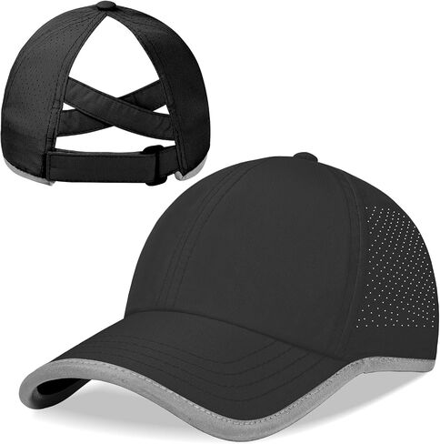 Girls Criss Cross Ponytail Hat Reflective Outdoor Hat Mesh Quick Dry Baseball Cap for Kids Age 3-12 Years in Kuwait