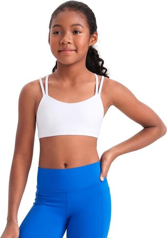 CRZ YOGA Softness Mold Girls Butterluxe Sports Bra - Double Spaghetti Strappy Scoop Neck for Training Yoga Dance Teens Kids in Saudi Arabia