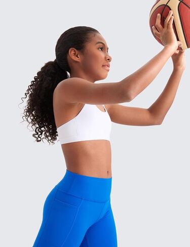CRZ YOGA Softness Mold Girls Butterluxe Sports Bra - Double Spaghetti Strappy Scoop Neck for Training Yoga Dance Teens Kids in Saudi Arabia