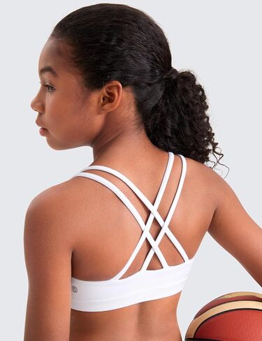 CRZ YOGA Softness Mold Girls Butterluxe Sports Bra - Double Spaghetti Strappy Scoop Neck for Training Yoga Dance Teens Kids in Saudi Arabia