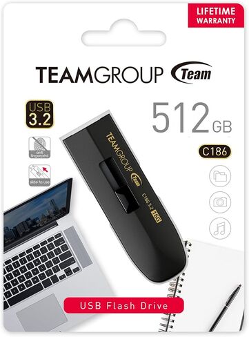 تيم جروب ذاكرة فلاش C186 128GB USB 3.2 الجيل 1 (USB 3.1/3.0) قراءة 100 ميجابايت/ثانية، ذاكرة تخزين بيانات خارجية متوافقة مع الكمبيوتر واللابتوب (اسود) TC1863128GB23 in Kuwait