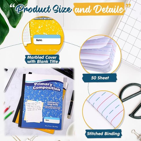 30 Pack Primary Compliced ​​Comment Complication دفتر ، Grade K-2 Journal 50 Sheets ، 7-1/2 "x 9-3/4" دفتر كتب كتاب تكوين الأولية للأطفال في مرحلة ما قبل المدرسة الأولى (Multicolor) in Kuwait