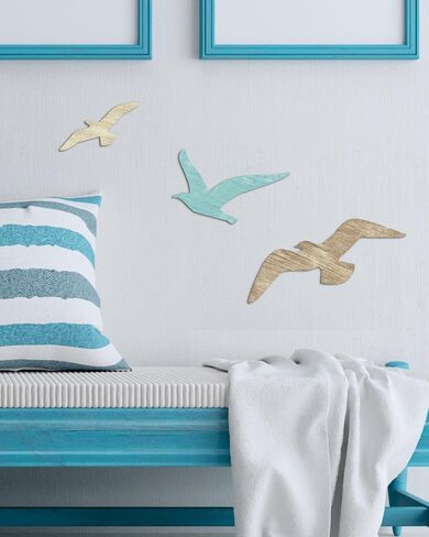 Putuo Decor 3pcs Wood Seagull Wall Decor Wooden Beach Wall Decor Coastal Theme Wall Art Seagull Wall Sculpture Sea Birds Lake House Ocean Decor Vintage Ornaments For Home Bathroom in Saudi Arabia
