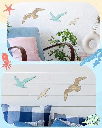 Putuo Decor 3pcs Wood Seagull Wall Decor Wooden Beach Wall Decor Coastal Theme Wall Art Seagull Wall Sculpture Sea Birds Lake House Ocean Decor Vintage Ornaments For Home Bathroom in Saudi Arabia