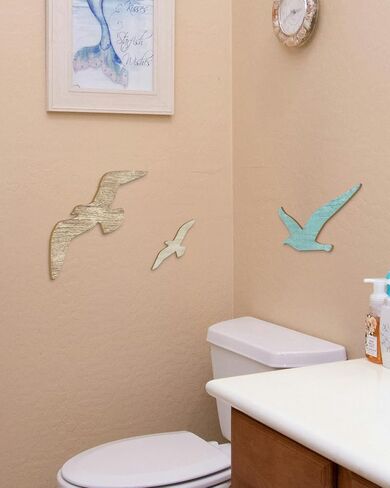 Putuo Decor 3pcs Wood Seagull Wall Decor Wooden Beach Wall Decor Coastal Theme Wall Art Seagull Wall Sculpture Sea Birds Lake House Ocean Decor Vintage Ornaments For Home Bathroom in Saudi Arabia