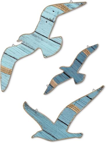 Putuo Decor 3pcs Wood Seagull Wall Decor Wooden Beach Wall Decor Coastal Theme Wall Art Seagull Wall Sculpture Sea Birds Lake House Ocean Decor Vintage Ornaments For Home Bathroom in Saudi Arabia