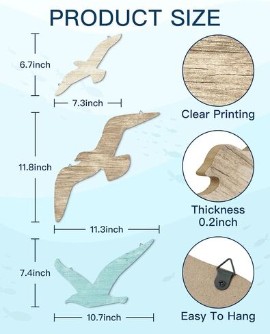 Putuo Decor 3pcs Wood Seagull Wall Decor in Kuwait