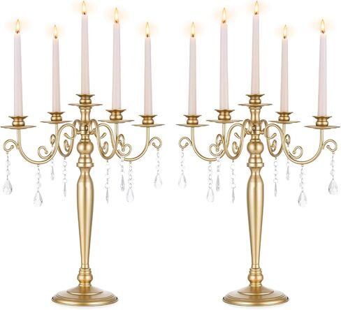 Sziqiqi Wedding Candelabra Table Centerpiece: 5 Arm Candelabras for Candlesticks - Gold Candle Holder Set of 2 for Christmas Engagement Birthday Party Event in Saudi Arabia
