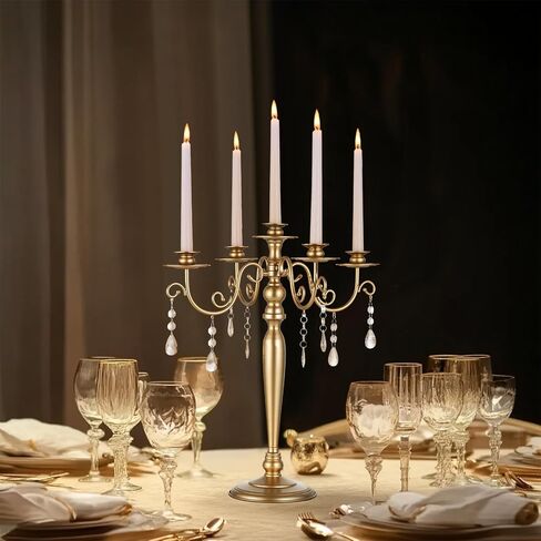 Sziqiqi Wedding Candelabra Table Centerpiece: 5 Arm Candelabras for Candlesticks - Gold Candle Holder Set of 2 for Christmas Engagement Birthday Party Event in Saudi Arabia