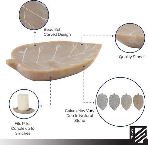 1 Natural Soapstone Pillar Candle Holder Leaf Shape in Kuwait
