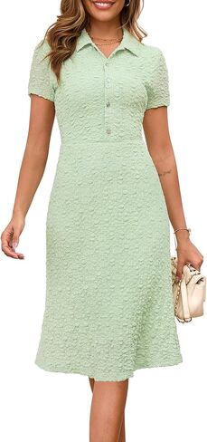 Annebouti Womens 2025 Spring Summer Short Sleeve Elegant Lace Button Down Semi-Formal Work Business Casual Midi Dress in Saudi Arabia