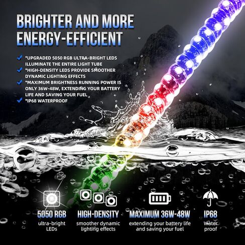 2PCS 3FT Whip Lights for UTV/ATV/RZR/Jeep with Spring Base, Rocker Switch & 6 Flags, Spiral RGB LED Light Whips Side by Side, Lighted Antenna Whips for SXS, Can-Am, Truck, Dune Buggy, Polaris in Kuwait