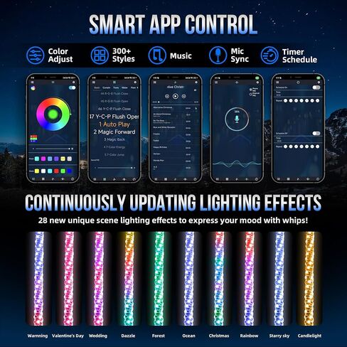 2PCS 3FT Whip Lights for UTV/ATV/RZR/Jeep with Spring Base, Rocker Switch & 6 Flags, Spiral RGB LED Light Whips Side by Side, Lighted Antenna Whips for SXS, Can-Am, Truck, Dune Buggy, Polaris in Kuwait