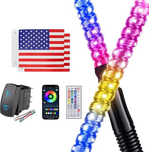 2 pcs 3ft مصابيح سوط مع قاعدة الربيع ， التطبيق والتحكم عن بعد مصابيح السوط LED لجانب جنبا إلى جنب ، حلزوني مطار in Kuwait