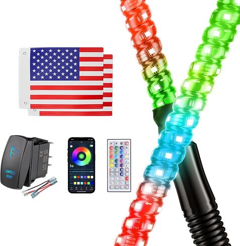 2 pcs 3ft مصابيح سوط مع قاعدة الربيع ， التطبيق والتحكم عن بعد مصابيح السوط LED لجانب جنبا إلى جنب ، حلزوني مطار in Kuwait