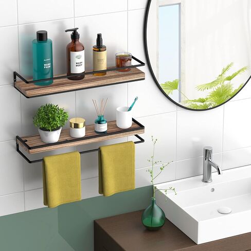 Meangood Floating Shelves Wall Mounted Set of 2, Rustic Wood Wall Storage Shelves for Bedroom,Living Room,Bathroom, Kitchen Torched Wood in Saudi Arabia