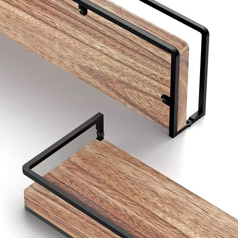 Meangood Floating Shelves Wall Mounted Set of 2, Rustic Wood Wall Storage Shelves for Bedroom,Living Room,Bathroom, Kitchen Torched Wood in Saudi Arabia