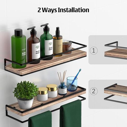 Meangood Floating Shelves Wall Mounted Set of 2, Rustic Wood Wall Storage Shelves for Bedroom,Living Room,Bathroom, Kitchen Torched Wood in Saudi Arabia