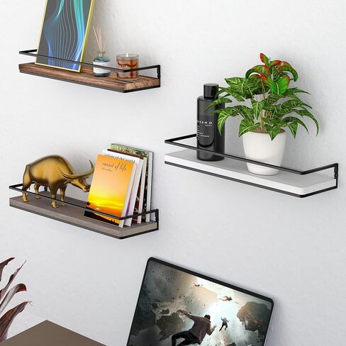 Meangood Floating Shelves Wall Mounted Set of 2, Rustic Wood Wall Storage Shelves for Bedroom,Living Room,Bathroom, Kitchen Torched Wood in Saudi Arabia