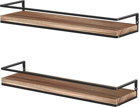 Meangood Floating Shelves Wall Mounted Set of 2, Rustic Wood Wall Storage Shelves for Bedroom,Living Room,Bathroom, Kitchen Torched Wood in Saudi Arabia