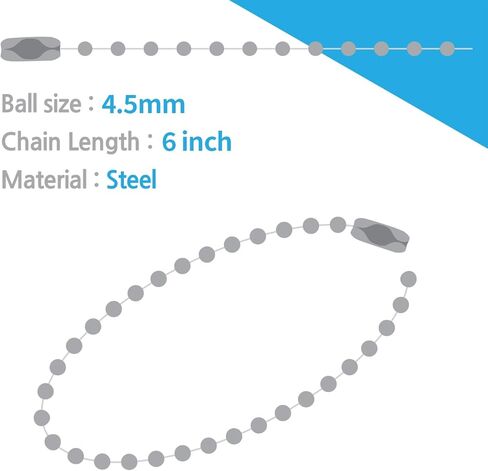 50 pcs 4 inch Bead Chain Connector Clasp, Bead Chain Key Ring tag Key Ring, Diameter 2.3 mm Metal Bead Steel Chain Jewelry Finding Accessories (3.2) in Kuwait