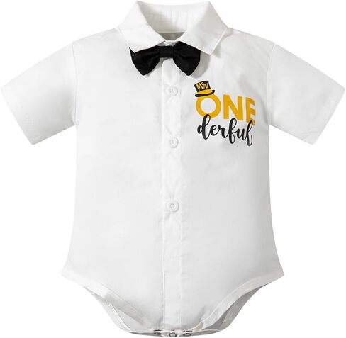 bakjuno 1st Birthday Outfit Boy Mr Onederful First Birthday Bowtie Romper + Suspender Shorts+ Party Hat Cake Smash Outfits in Kuwait