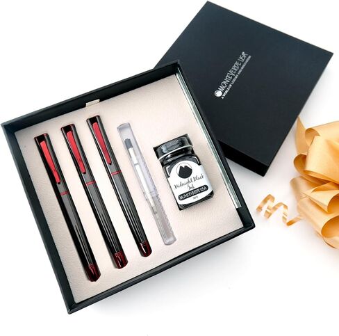 Monteverde USA Impressa 3+2 Piece Set (Fountain, Rollerball, Ball Pen) | Black/Rosegold | Omniflex Nib | Large Luxury Gift Box with Free Ink & Gel Refill in Kuwait