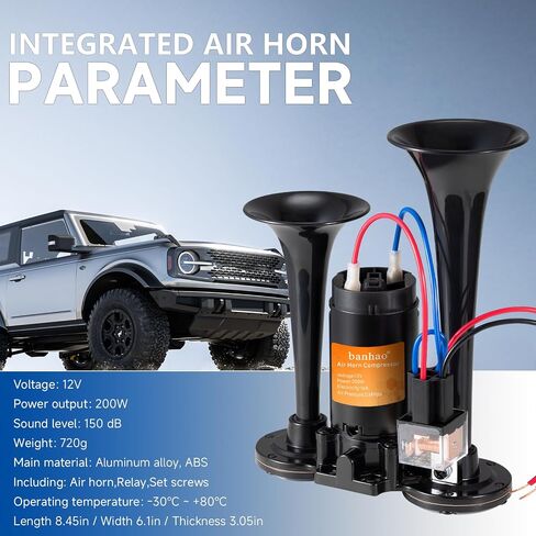 Electric Air Horn for Truck 150dB Super Loud Black Horns Dual Trumpet with Compressor for Any 12V Vehicles Trucks Motorcycle Pickup Trains Cars Boats (Black integrated Air Horn) in Saudi Arabia