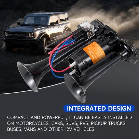 Electric Air Horn for Truck 150dB Super Loud Black Horns Dual Trumpet with Compressor for Any 12V Vehicles Trucks Motorcycle Pickup Trains Cars Boats (Black integrated Air Horn) in Saudi Arabia