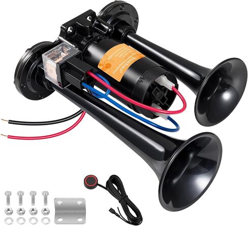 Electric Air Horn for Truck 150dB Super Loud Black Horns Dual Trumpet with Compressor for Any 12V Vehicles Trucks Motorcycle Pickup Trains Cars Boats (Black integrated Air Horn) in Saudi Arabia