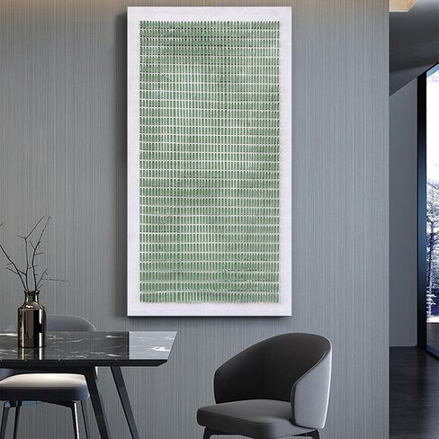 NANKAI Art Hand-Painted White and Green Thick Texture Abstract Art Oil Painting Contemporary Minimalist Style Art Living Room Office Corridor Wall Decoration Oil Painting 24x48 inches in Kuwait