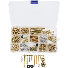 Electric Guitar Screw Kit Assortment Set Repair Fasteners with Custom Acrylic Storage Box Deluxe Stainless Hardware Fasteners Assortment set for Electric Guitar Pickup (gold)