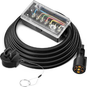 MICTUNING Heavy Duty 7 Way Trailer Cord Plug Connector with Transparent Cover 7 Gang Junction Box - 12 Feet, Weatherproof