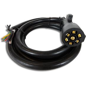 Heavy Duty 7 Way Plug Inline Trailer Cord with Weatherproof Double Prongs Connector (8 Ft)