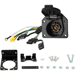 TIROL Trailer Light Adapter 4 Way Flat and 4 to 7 Way Blade 4 Pin Vehicle-Side Trailer Wiring kit Trailer Light Plug to Dual-Output 7 Blade & 4 Flat with Mounting Bracket