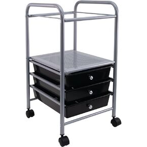 Vertiflex Rolling File Cabinet Cart Organizer With Three Drawers, Black and Silver