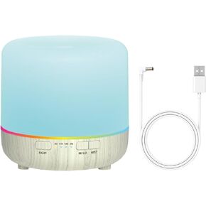 Essential Oil Diffuser, 120ml USB Cable Colorful Quiet Aromatherapy Diffuser with 7 Colors Lights, Adjustable Mist Mode, Waterless Auto Off, for Home Office SPA Yoga,White Wood Grain.