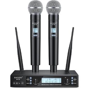 Wireless Microphone for Karaoke Singing,200 ft Range Profesional Dual Cordless Dynamic Handheld Mic with Rechargeable Receiver for Church,Speech,Wedding,Party