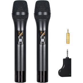 Wireless Microphone System Dual Handheld Dynamic Mics Set 2x100 Adjustable UHF Channels Auto Scan,Long Distance 328ft with Receiver for Karaoke,Support PA System Home Theater Karaoke