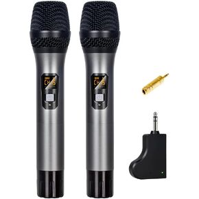 Wireless Microphone System Dual Handheld Dynamic Mics Set 2x100 Adjustable UHF Channels Auto Scan,Long Distance 328ft with Receiver for Karaoke,Support PA System Home Theater Karaoke