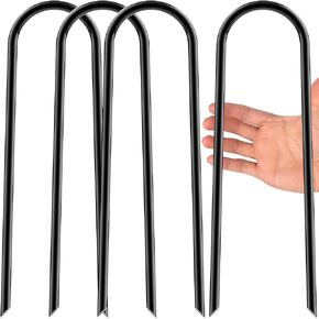 Heavy Duty Trampoline Stakes Anchors High Wind U Type Sharped Ends Safety Ground Anchors Galvanized Steel 11.8 inch for Soccer Goals,Tents and Garden Decorations